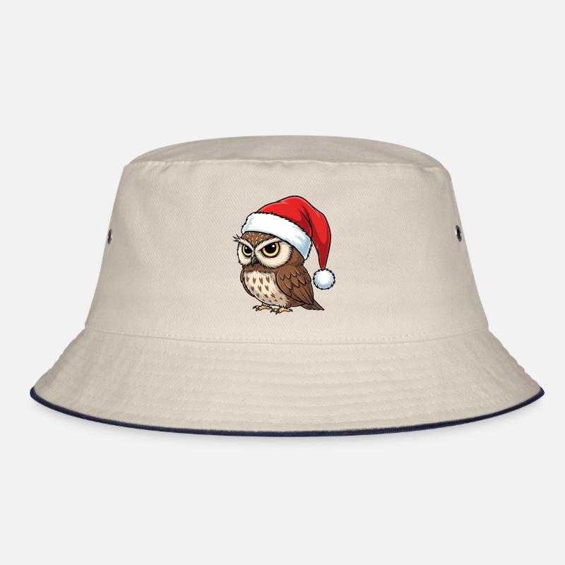 Grumpy owl with Christmas hat cartoon Christmas Bucket Hat