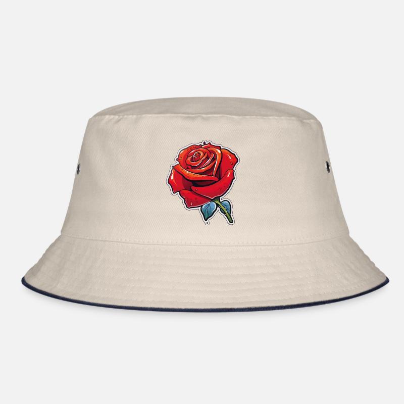 Rose Red Cartoon Rose Dew Bucket Hat