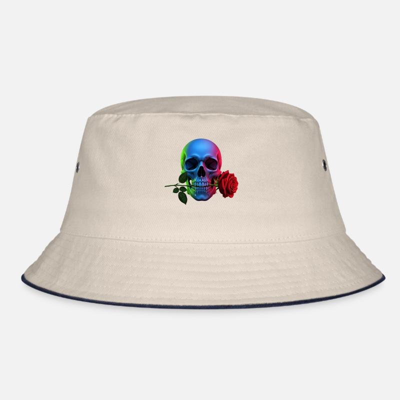 Neon Totenkopf mit Rose Gothic Design Bucket Hat