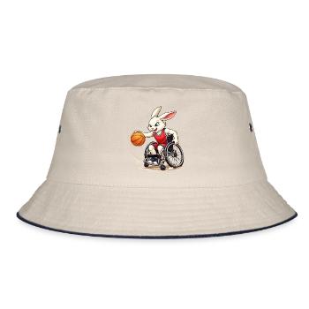 Rollstuhl Basketball Hase Sport Fun Design  - Bucket Hat - Natur/Navy - Vorne