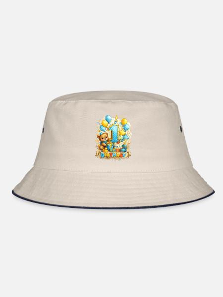 Erster Geburtstag Teddy Ballon Kuchen - Bucket Hat - Natur/Navy