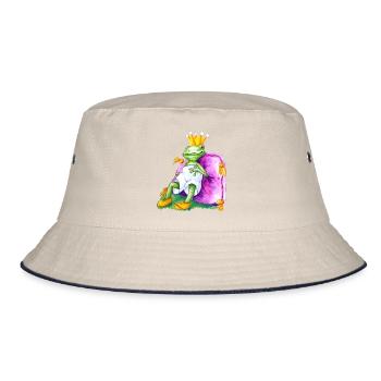 Froschkönig auf royalem Samtkissen - Bucket Hat - Natur/Navy - Vorne
