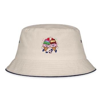 Sommer Sonne Fussball lachende kickende Eistüten - Bucket Hat - Natur/Navy - Vorne