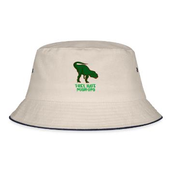 T-Rex - Dinosaurier Liegestütze Sport Kraft - Bucket Hat - Natur/Navy - Vorne