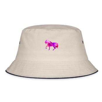 Horse Funny Animals Blue-Pink Watercolor Tee Shirt Kin - Bucket Hat - ecru/navy - Front