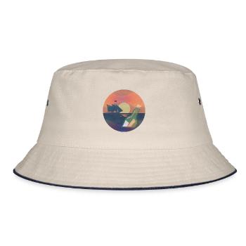 Flaschenpost / Segelboot / Segeln - Bucket Hat - Natur/Navy - Vorne