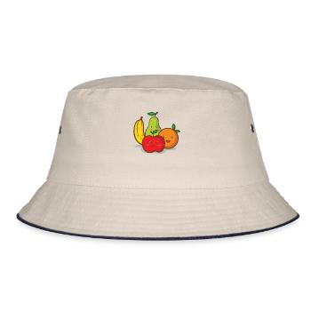 Kawaii Fruit Fruit Banana Apple Pear Orange - Bucket Hat - ecru/navy - Front