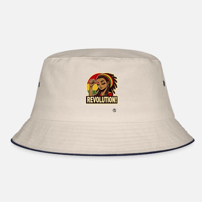 Rasta-Mädchen: Rastafari Revolution - Bucket Hat - Natur/Navy