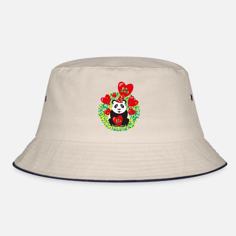 Panda mit roten Luftballons und Konfetti. Bucket Hat