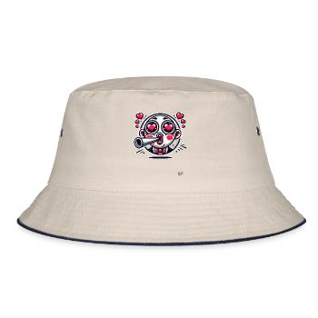 verliebter Retro Mann mit Augen aus Herzen - Bucket Hat - Natur/Navy - Vorne