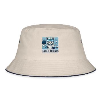 Cute Cat Table Tennis Vintage Look - Bucket Hat - ecru/navy - Front