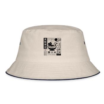 Japonais rétro Ukiyo-e Ramen nouilles streetwear - Bob - blanc cassé/bleu marine - Devant