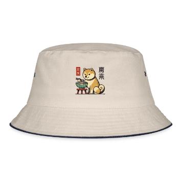 Ramen Nudeln essender Shiba Hund Japan Ukiyo-E - Bucket Hat - Natur/Navy - Vorne
