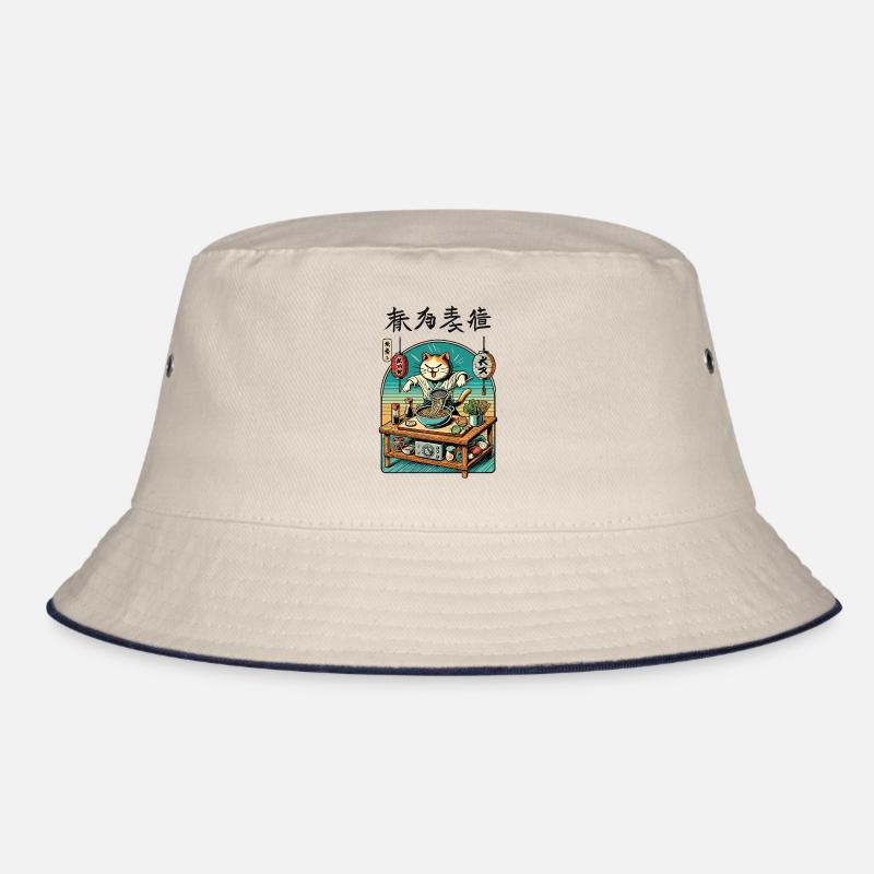 Kawaii Ramen Chef Cat Japan Ukiyo-E Retro Bucket Hat