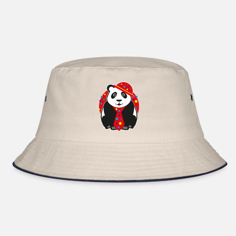 Panda mit lustigen Hut, Krawatte und Konfetti. Bucket Hat