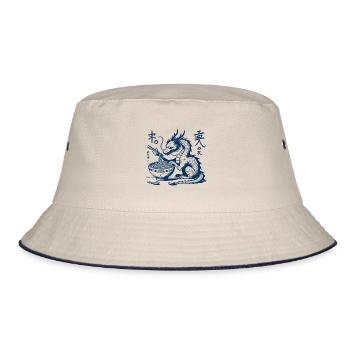 Lustiger Ukiyo-E Ramen Drache Streetwear Retro - Bucket Hat - Natur/Navy - Vorne