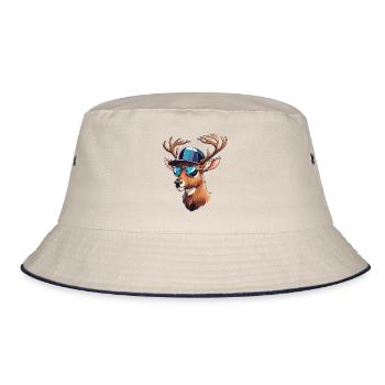 Cooler Hirsch Hirschkopf Jäger Jagen Wild Wald - Bucket Hat - Natur/Navy - Vorne