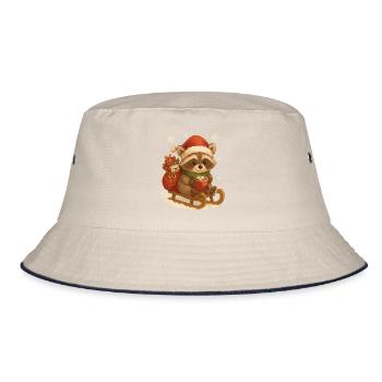 Weihnachts Waschbär auf Schlitten - Bucket Hat - Natur/Navy - Vorne