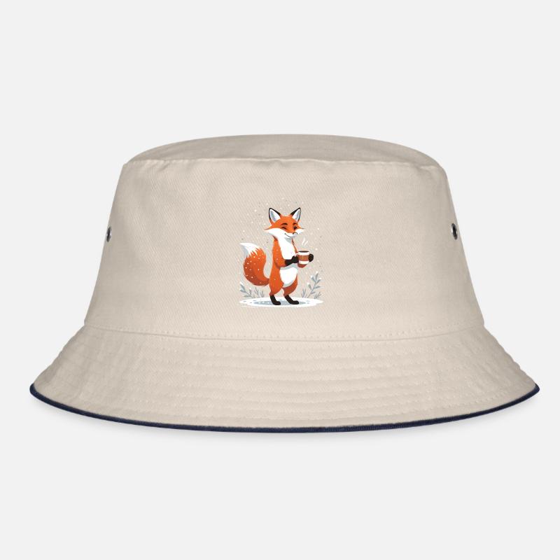 Fox with coffee in winter Bucket Hat