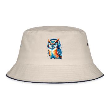 Kopfhörer Eule in Farbenspiel - Bucket Hat - Natur/Navy - Vorne