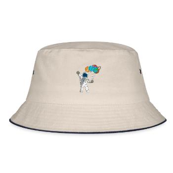 Astronaut 4. Geburtstag Weltraumplaneten-Kinderdesign - Bucket Hat - Natur/Navy - Vorne