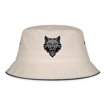 Wolf Head Logo - Bucket Hat - ecru/navy - Front
