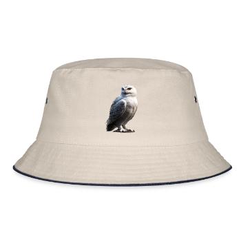 Schneeeule Weiße Eule Kauz Uhu Owl Schnee Eulen - Bucket Hat - Natur/Navy - Vorne
