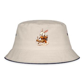 Motif fort avec un lapin combattant dans le style karaté - Bob - blanc cassé/bleu marine - Devant