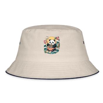 Kawaii Panda Ramen Ozeanwellen Bowl Japanisch - Bucket Hat - Natur/Navy - Vorne