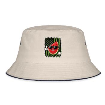 Wassermelone USA Amerikanische Flagge Sonnenbrille - Bucket Hat - Natur/Navy - Vorne