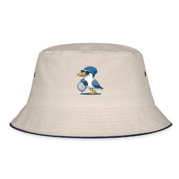 Coole Möwe mit Sonnenbrille und Fisch - Bucket Hat - Natur/Navy - Vorne