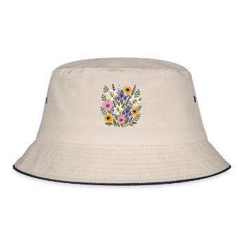 Weisse Lilie violette Iris Lavendel Cottagecore - Bucket Hat - Natur/Navy - Vorne