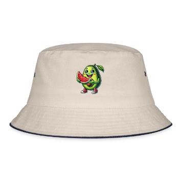 Süße Avocado Wassermelone Cartoon Sommer Früchte - Bucket Hat - Natur/Navy - Vorne