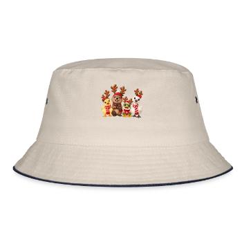 Süße Weihnachtsfreunde mit Rentiergeweih - Bucket Hat - Natur/Navy - Vorne