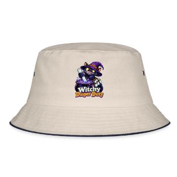 Witchy Diaper Duty Hexenkatze Halloween Papa - Bucket Hat - Natur/Navy - Vorne