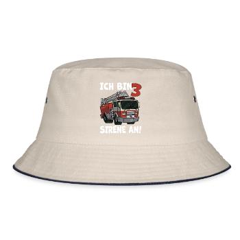 3 Geburtstag Feuerwehr Sirene Feuerwehrauto Motiv - Bucket Hat - Natur/Navy - Vorne