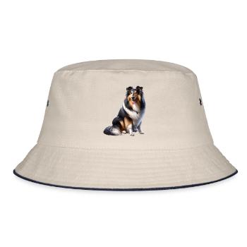 Langhaar Collie Collie - Bucket Hat - Natur/Navy - Vorne