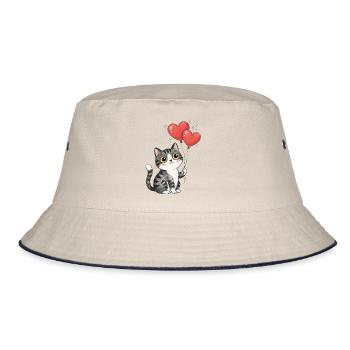 Süße Katze Herz Luftballon Katzenliebe T-Shirt - Bucket Hat - Natur/Navy - Vorne
