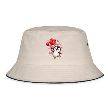 Pinguin Valentinstag Liebe Herzen Geschenk Süß - Bucket Hat - Natur/Navy - Vorne