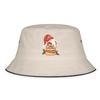 Schlafender Wichtel auf Weihnachtsplätzchen - Bucket Hat - Natur/Navy - Vorne
