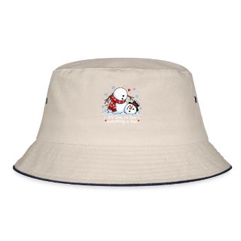 Lustiger Schneemann Frohe Weihnachten Winter-Schnee - Bucket Hat - Natur/Navy - Vorne