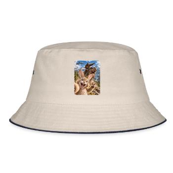 Osterhase Selfie mit Bigfoot, T-Rex, UFO - Bucket Hat - Natur/Navy - Vorne