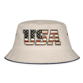 USA Typo Flag (oldstyle) - Bucket Hat - Natur/Navy - Vorne