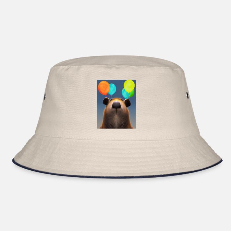 Cooles Comic Portrait von Capybara Geburtstagsparty - Bucket Hat - Natur/Navy