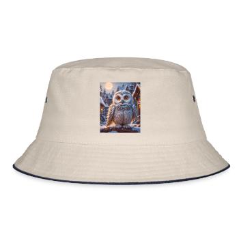 super cute birds – snowy owl - Bucket Hat - ecru/navy - Front