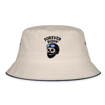 Biker Totenkopf Motorrad - Bucket Hat - Natur/Navy - Vorne