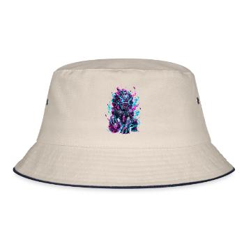 Neon Cyber Foo Dog Wächter - Bucket Hat - Natur/Navy - Vorne
