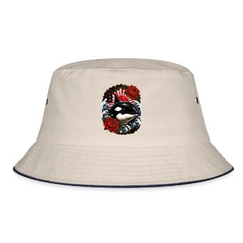 Orca im japanischen Irezumi Tattoo Stil - Bucket Hat - Natur/Navy - Vorne