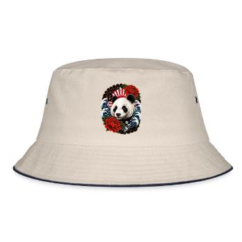 Panda im japanischen Irezumi Tattoo Stil - Bucket Hat - Natur/Navy - Vorne