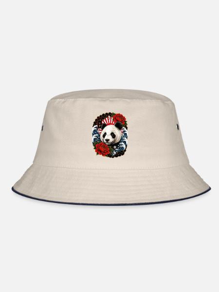 Panda im japanischen Irezumi Tattoo Stil - Bucket Hat - Natur/Navy - Vorne